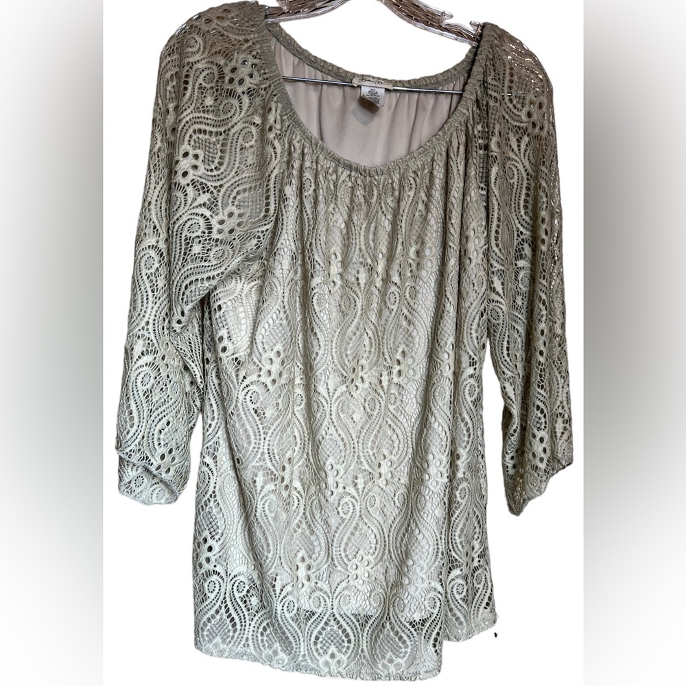 ‘Brittany Black’  cream colored lace/crochet top, size large